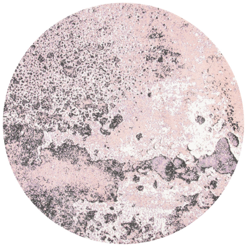 Tapis rose / gris à motif abstrait Brentley, Rond 6 pi 7 po