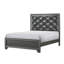 Grand lit Kay, capitonnage en faux diamant, revêtement gris, bordure argentée, bois-93513250