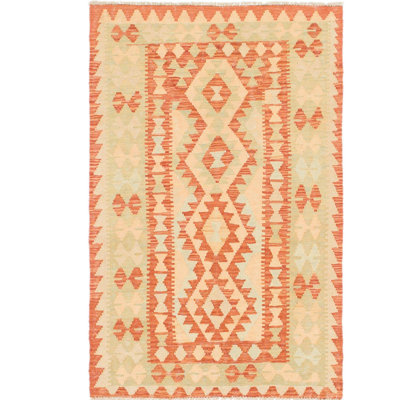Tapis noué la one-of-kind à la main rouille/vert 2 pi 10 po x 4 pi zone de laine de 5 po Elland