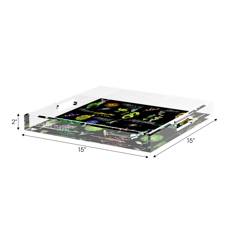 Botanicals Xray Acrylic Square Decorative Tray, Green, 15"W x 15"D x 2"H