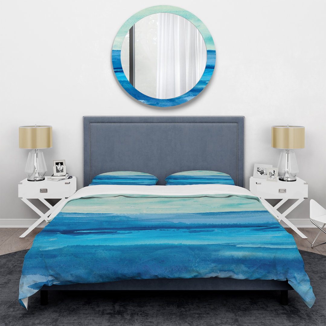 Abstract Duvet Cover Set - Blue Microfiber Coastal Design Art 