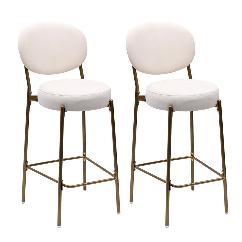 Ensemble de 2 tabourets de bar 29 po avec dossier et repose-pieds 29 po, Blanc crémeux