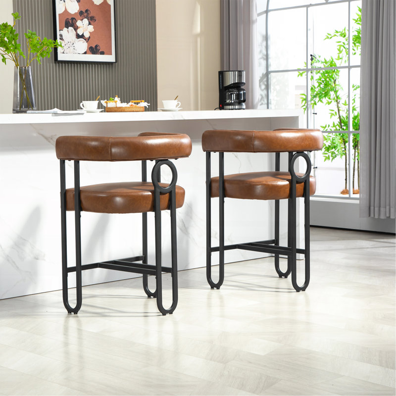 Ensemble de 2 tabourets de bar, tabouret de bar moderne avec dossier, cadres en métal noir, tabourets de bar rembourrés pour îlot de cuisine, pub, club (PU)