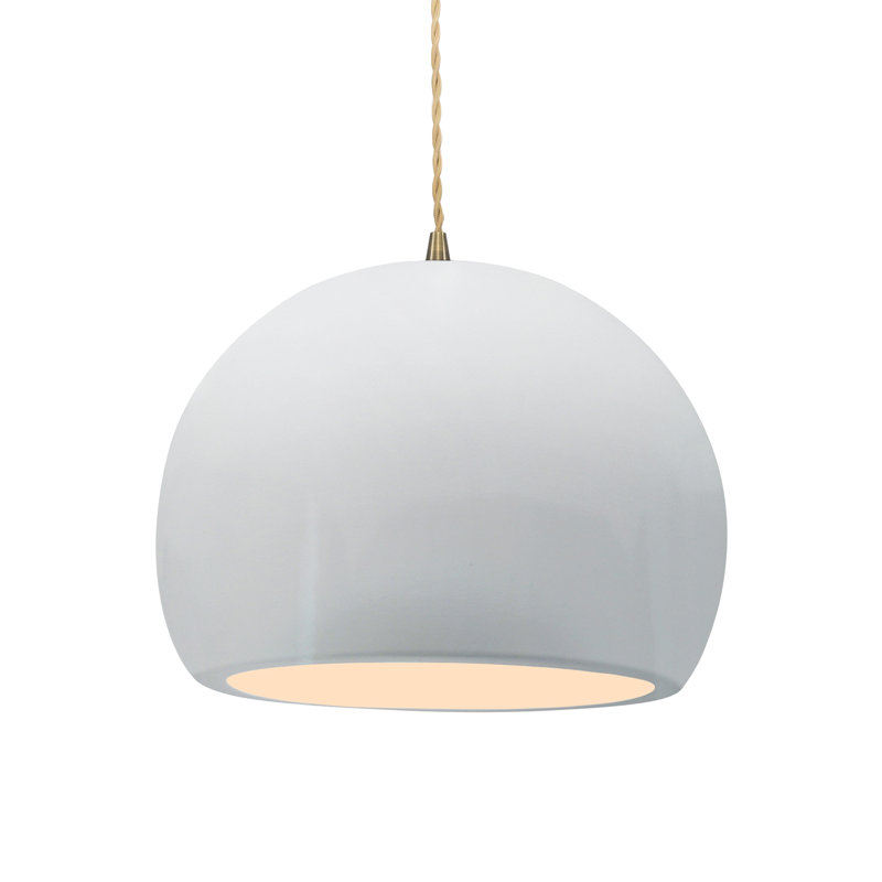 Aschwin 1-Light Integrated LED Single Pendant, 9.25" H x 12.25" W x 12.25" D, Gloss White, Brushed Nickel