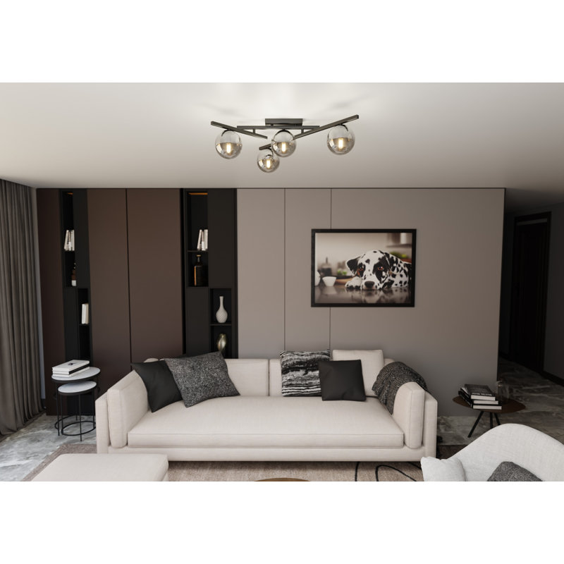 Riceboro Glass Flush Mount, 18cm H x 45cm W x 11cm D, Graphite