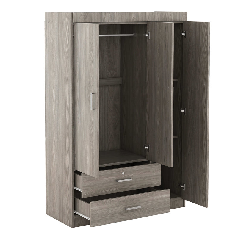 Armoire-miroir à 3 portes avec tablettes et cadre en bois Leona, Gris