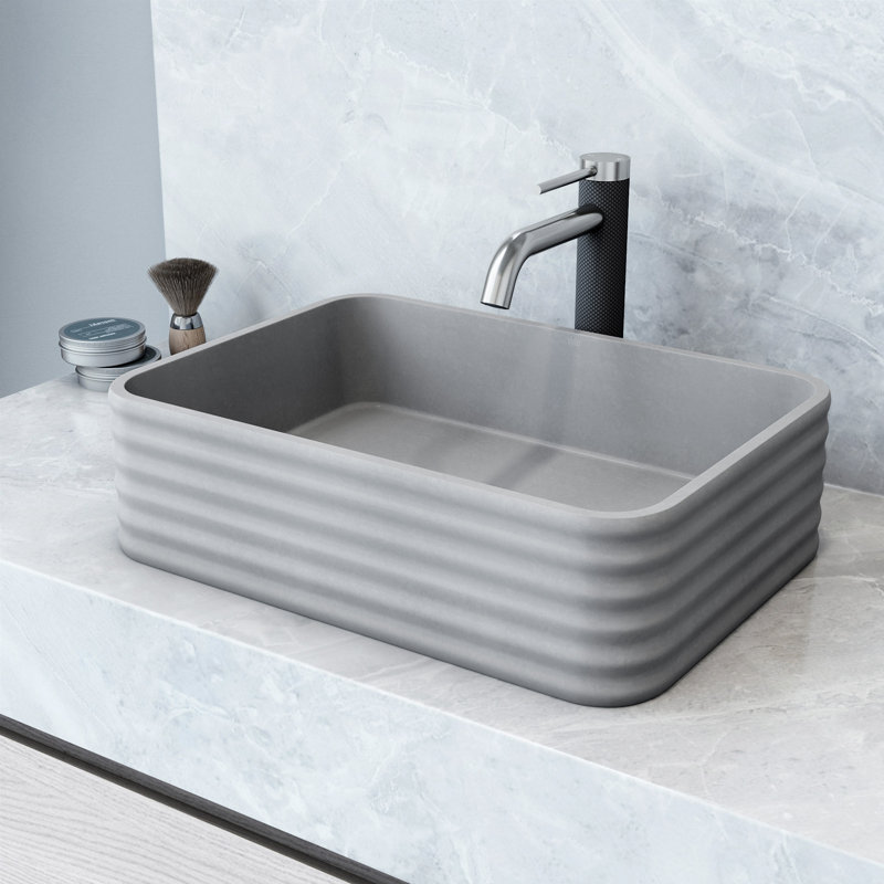 Cadman 18" L x 13" W x 5" H Gray Handmade Rectangular Vessel Bathroom Sink