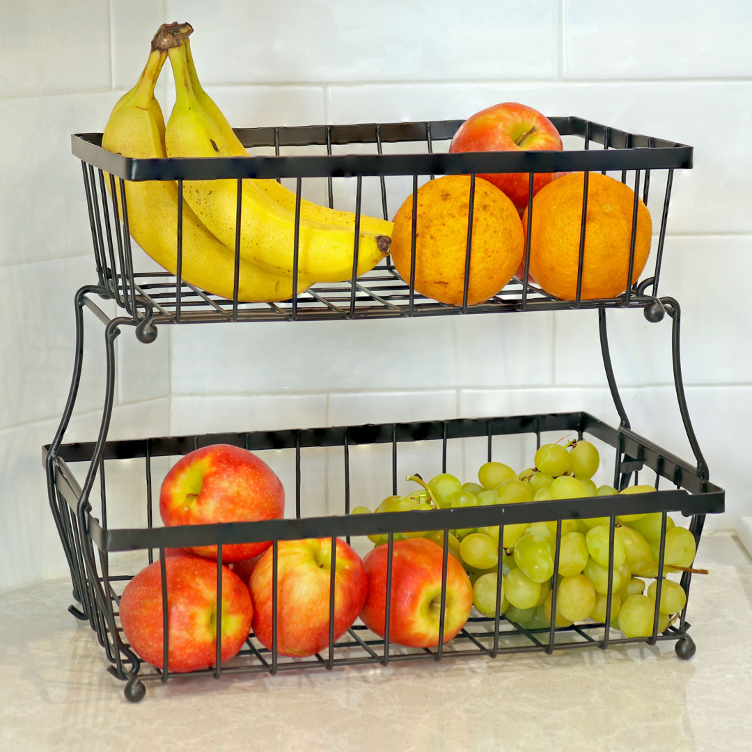 Black Metal Wire Collapsible 2-Tier Fruit Basket for Kitchen Counter Red Barrel Studio®