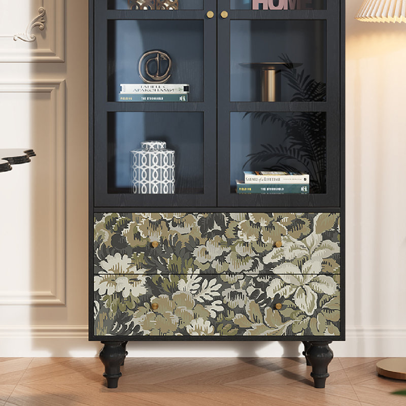 Glass Door Cabinet Solid Wood Drawers Storage