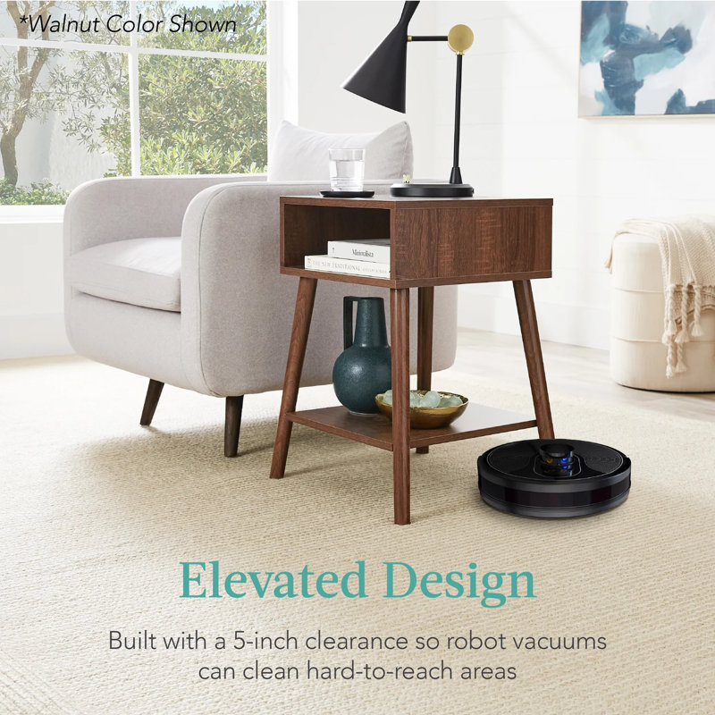 Gray Oak Mid-Century Modern End Tables with Cubby Storage