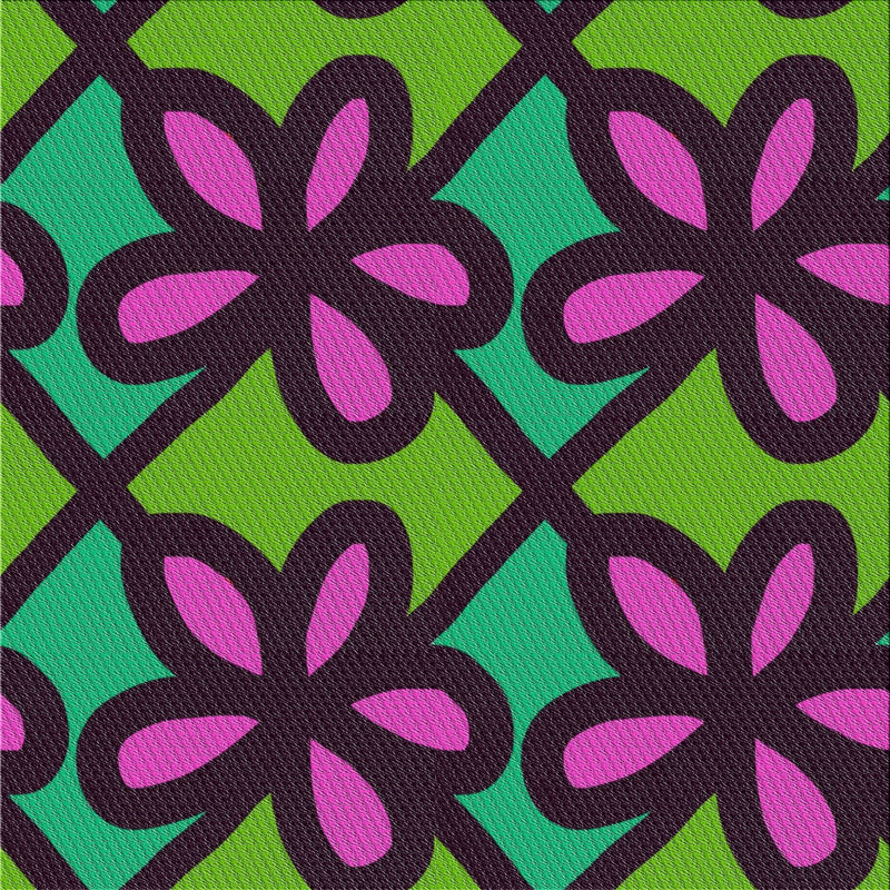 Tapis vert/rose/bleu à motif, Carré 5 pi