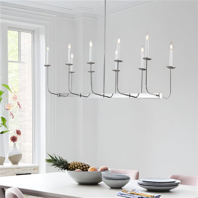 Lustre 10 lumières 47 po à branches linéaires en chrome poli de qualité supérieure