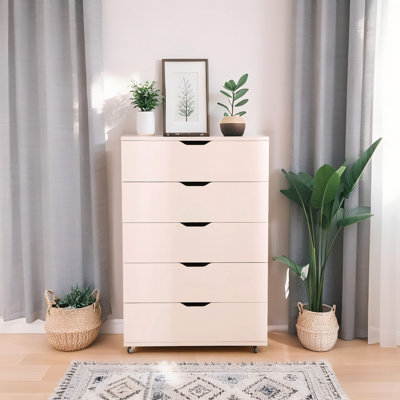 White 5-Drawer Dresser with Wheels, 29.5″ Wide