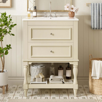 Meuble-lavabo rétro avec lavabo en céramique et solutions de rangement intelligentes