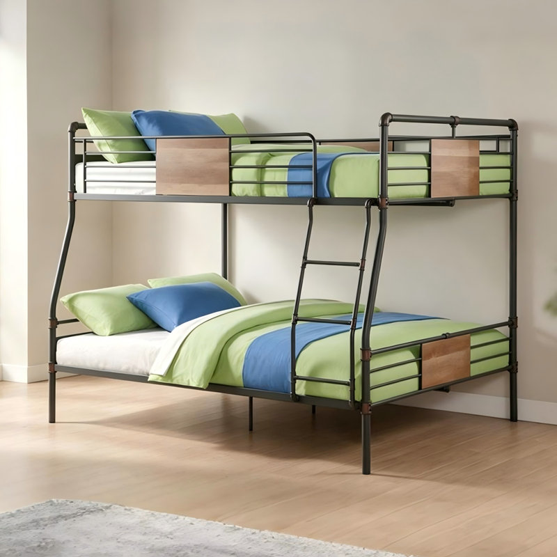 Lit superposé en métal avec panneaux décoratifs en bois