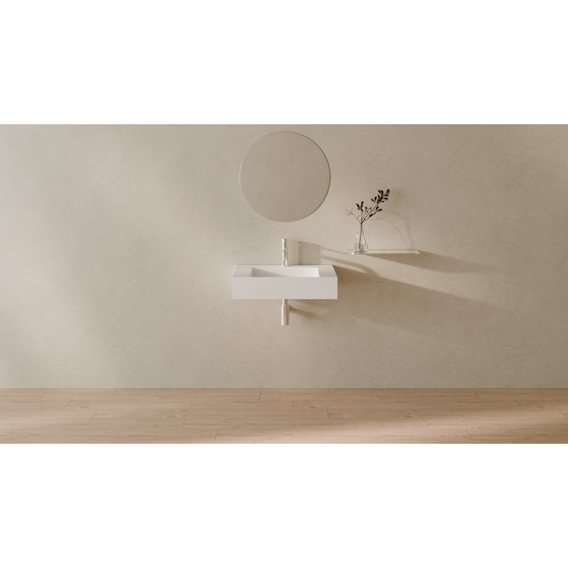 Badeloft 23.6" x 19.6" Square Stone Resin Wall Mounted Bathroom Sink WT-04-E-M in Matte White, Matte White