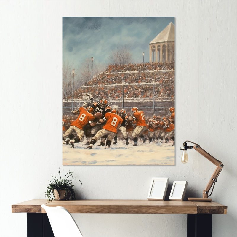 «Orange Clash I Football» des années 70 - art mural en métal, H 20 po x l 12 po x P 1 po