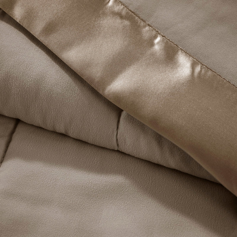 Couverture légère en duvet synthétique avec bordure en satin, Double, Brun
