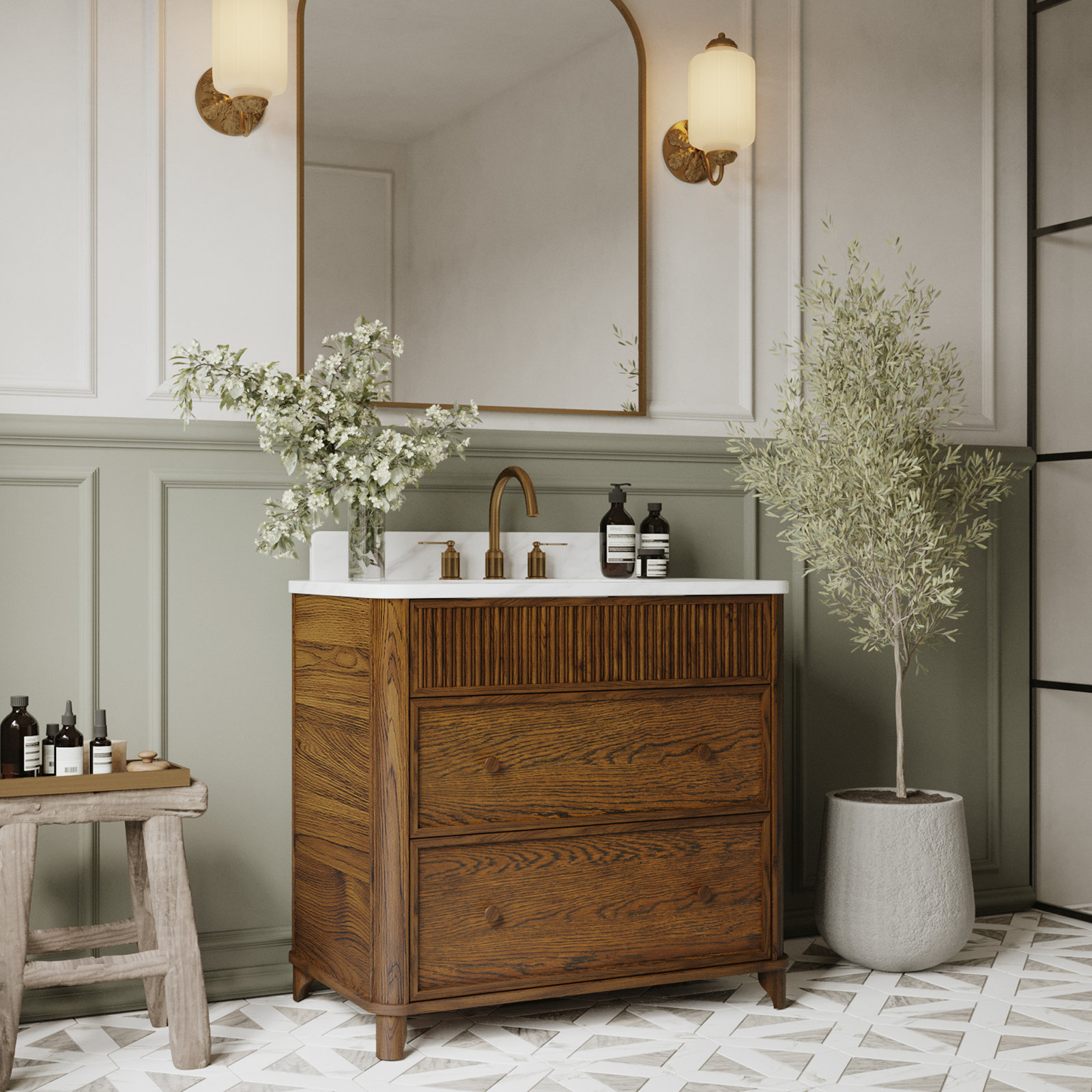 Kennedy Oak Single Bathroom Vanity, 36", Enhanced Brown Oak