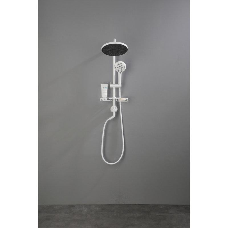 White Brass Shower With 10" Rain Showerhead Giving Comfortable Shower, 4 Hand Adjustable Slide Bar And Soap Dish For Bathroom Wall Mount Kit Containing Showerhead, Mounting