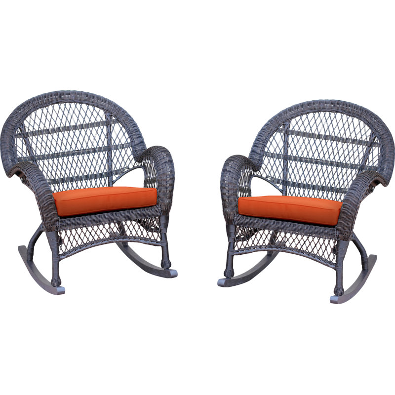 Chaise berçante en osier avec coussins Berchmans, Espresso, Orange