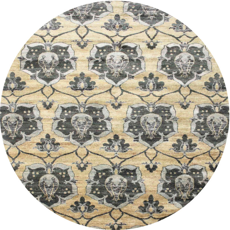 Tapis contemporain vert / brun, Rond 7 pi