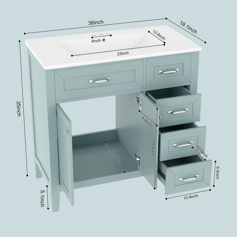 Meuble-lavabo de salle de bain avec lavabo en céramique, structure solide et panneau en bois aggloméré, Vert / argent