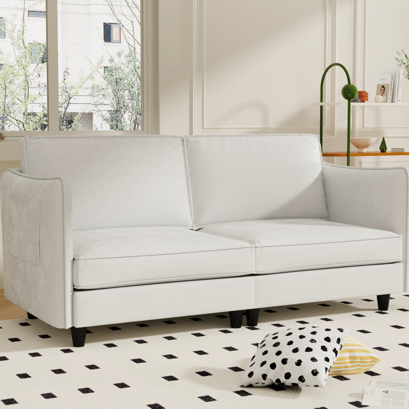Tissu beige moderne à 2 places de style Mid-Century de 76,23 po de long, parfait pour un appartement ou un dortoir, structure, revêtement respirant, rembourrage à ressorts ensachés, sièges confortables, rangement latéral, configuration K / D simple