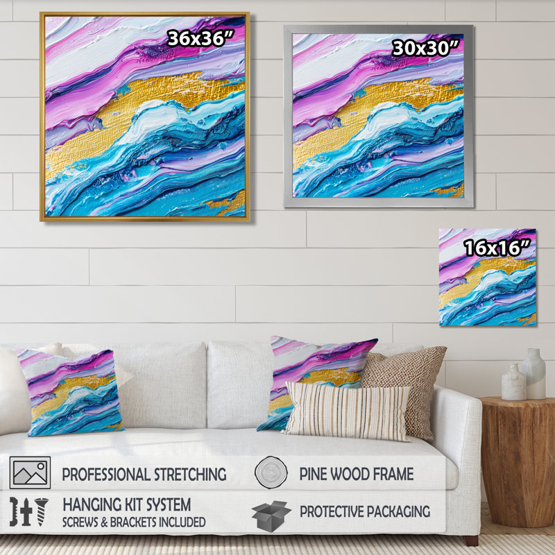 Abstrait vagues lavande de l'inconnu - Art mural abstrait grand, Reproduction encadrée d'une seule photo, H 16 po x l 16 po