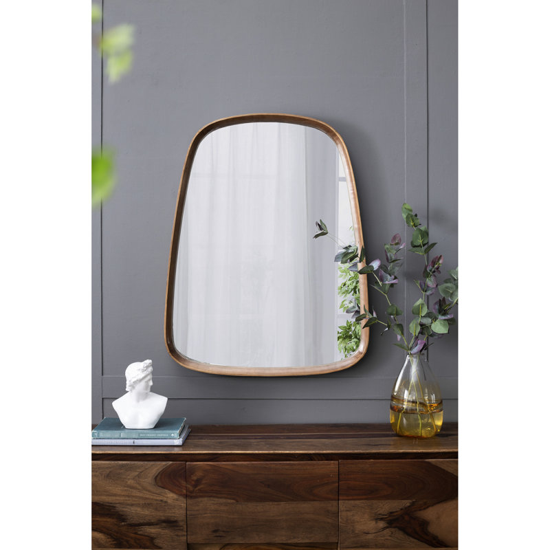 Miroir mural 27 po x 37 po avec cadre en bois pour les espaces - Idéal salon, salle de bain, vestibule, lignes minimalistes de style minimaliste, effet lumineux