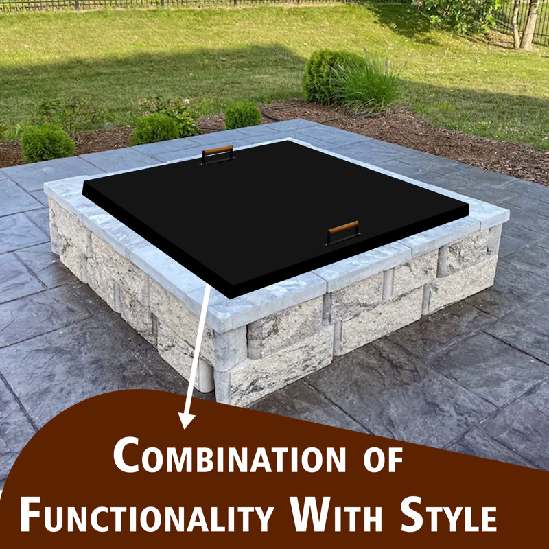 42'' Black Steel Square Fire Pit Lid with Wooden Handles