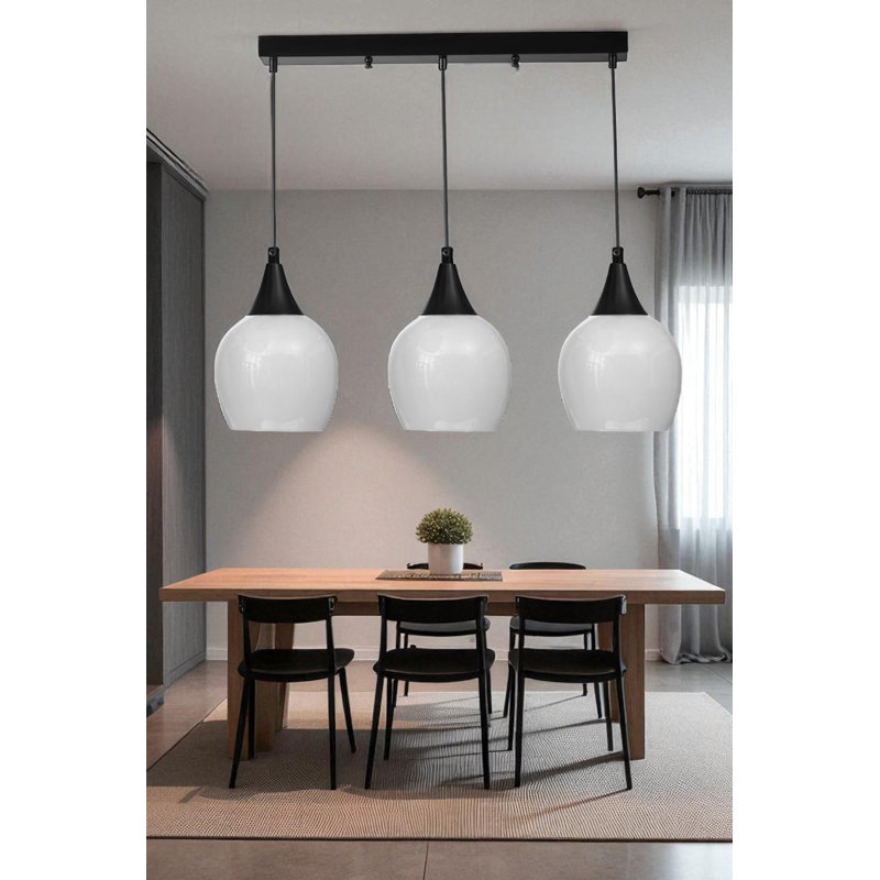 Lustre moderne avec hauteur réglable, corps en métal et capuchon en verre, 23,6 po x 7,9 po x 1,2 po | 3 x douilles E27, 40 W maximum (ampoule non incluse) | Design élégant blanc et noir pour le salon, la salle à manger et le vestibule