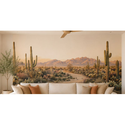Autocollant mural cactus du désert, décor mural paysage du sud-ouest américain, décor désertique de l'Arizona, art mural montagne saguaro, décoration bohème 699MV
