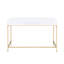 Bureau de meuble-lavabo rectangulaire de style contemporain, 2 tiroirs à haute brillance, pieds électrolytiques dorés, blanc, bureau de 47 po x 20 po avec 31 tiroirs et large en métal, 53 lb