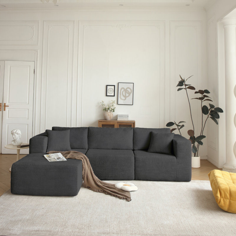 Canapé modulaire Boneless, canapé modulaire en L de style Mid-Century à 3 places pour le salon, Gris