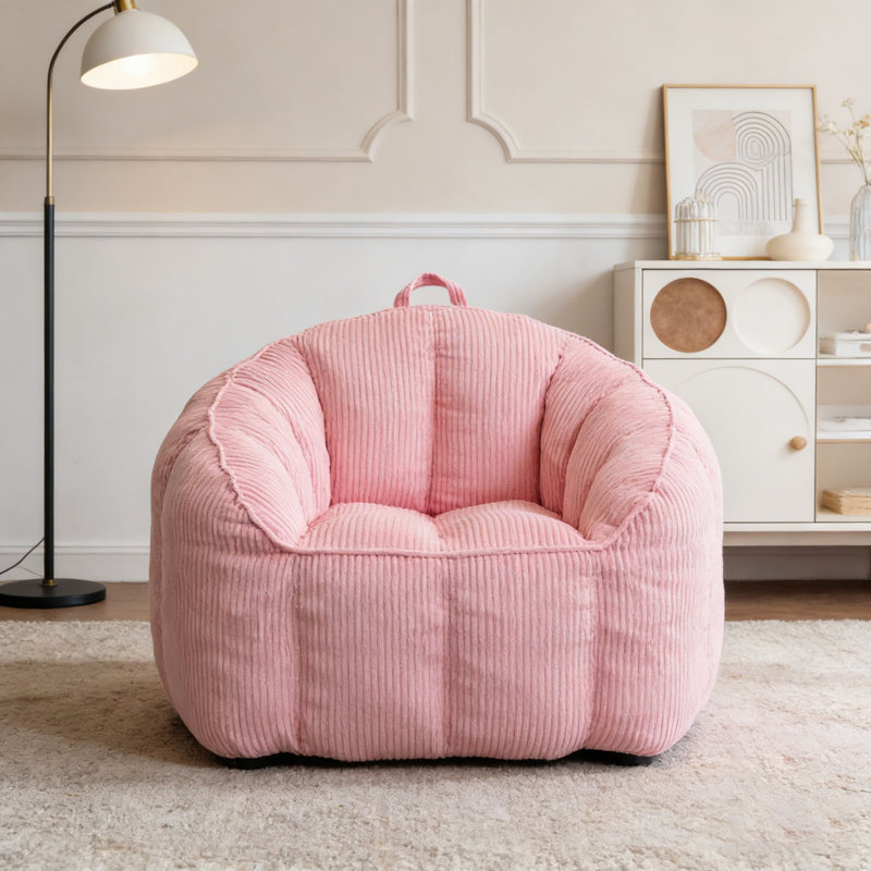 Grand fauteuil à billes en velours côtelé avec accoudoirs Comfy, Rose