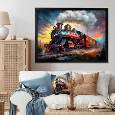 "Steamtrain Travelling In The Sunset", reproduction d'art sur toile I