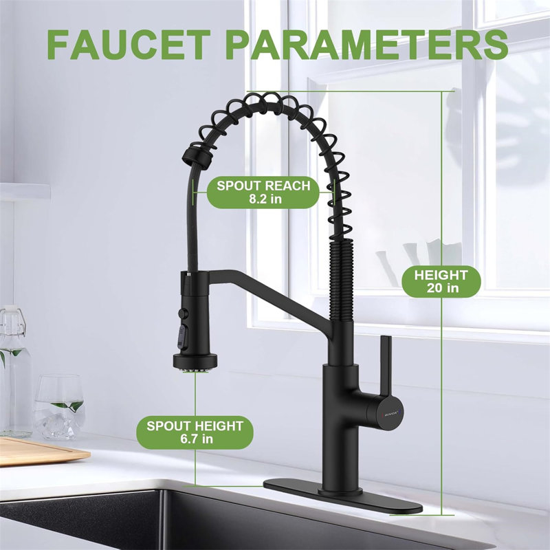 Ruvida Matte Black Kitchen Sink Faucets,high Arc Kitchen Faucets,spring Kitchen Sink Faucet With Pull Out Sprayer,faucet With Triple Function Sprayer