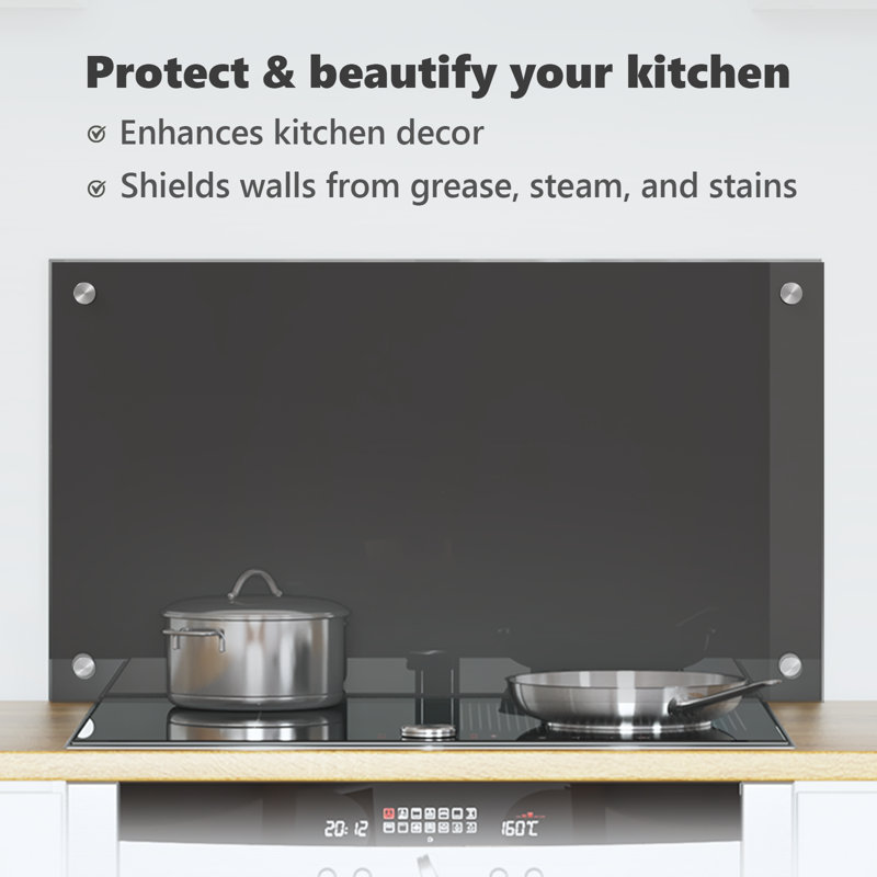Kitchen Backsplash Tempered Glass, 40 x 70 cm, Grey