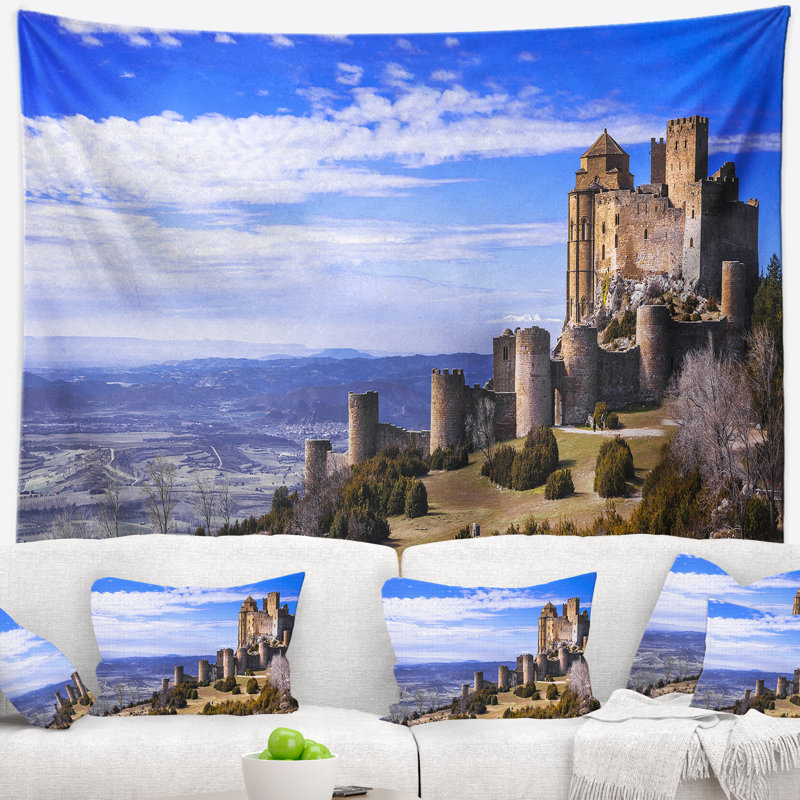 Tapisserie de castle panorama en polyester médiéval loarre avec accessoires suspendus inclus, H 32 po x l 39 po