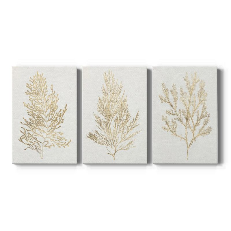 Gilded Algae IV - Toile tendue sur mesure avec châssis - 3 pièces, H 60 po x l 120 po