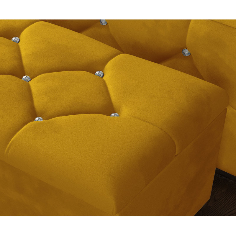 Alax 102cm Wide Rectangle Geometric Standard Ottoman with Storage, Turmeric