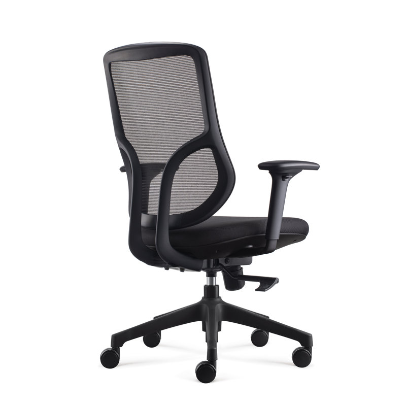 Tango Ergonomic Task Chair with Soft PU Cover, Armrests, Elastic Mesh Backrest, Black, Black