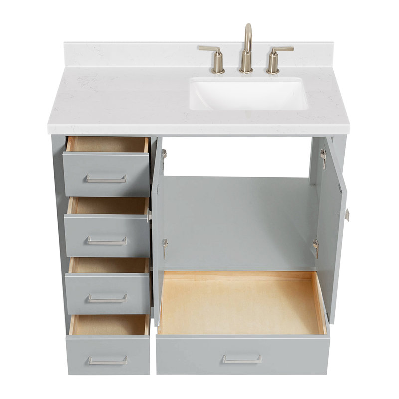  Meuble-lavabo simple 42,25 po avec plateau, Gris, Right, Rectangular