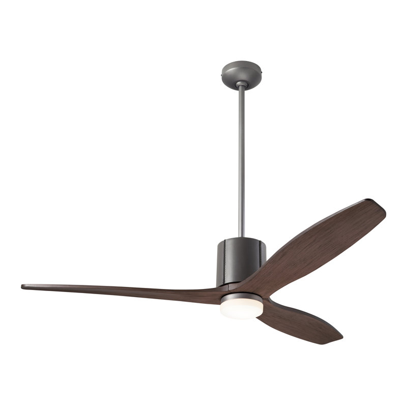 LeatherLuxe LED Downrod Ceiling Fan, Mahogany, Graphite/Gray, Wall Control