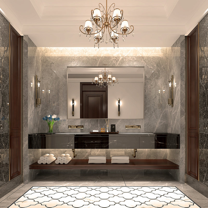 40x30inch Silver Rectangular Wall-mounted Beveled Bathroom Mirror,Square Metal Frame  Mirrors
