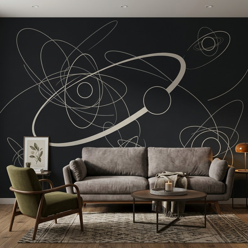 Papier peint abstrait Mid-Century, 160 po x 108 po, Peler et coller