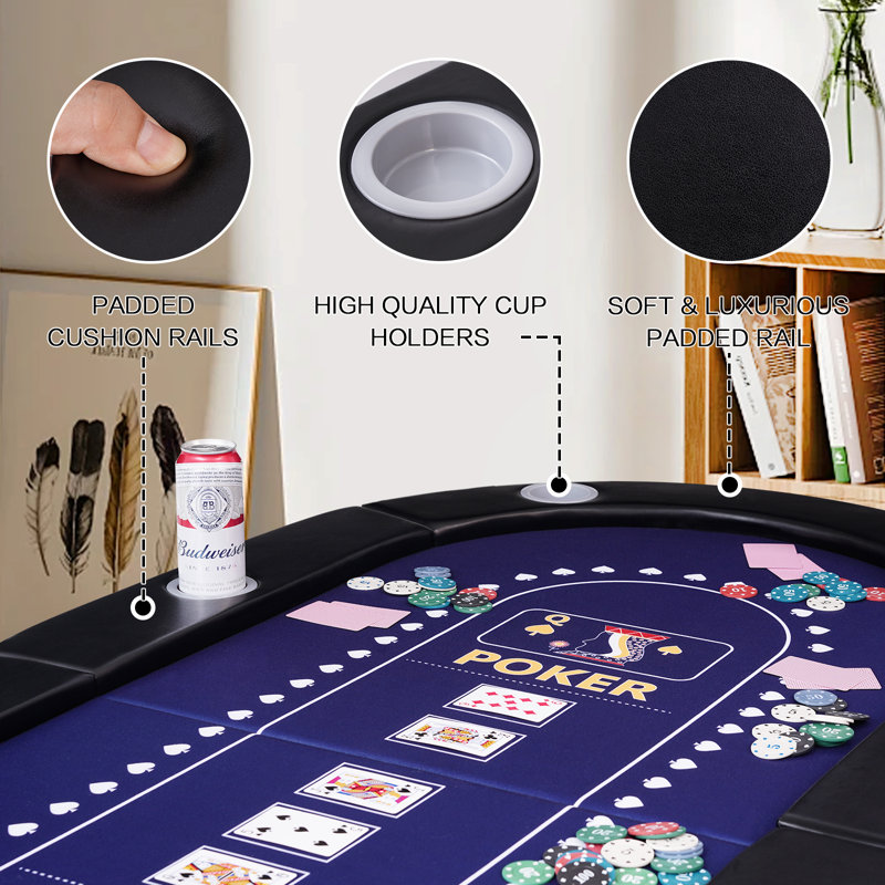 Raychee 71" Folding Poker Table Sturdy Structure With Comfortable Armrests & Cup Holders 