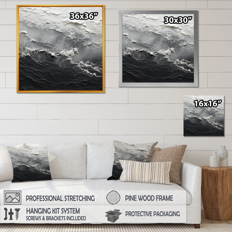 Minimalisme, peinture en noir et blanc, art mural abstrait, salon, H 24 po x l 24 po x P 1 po, Toile tendue