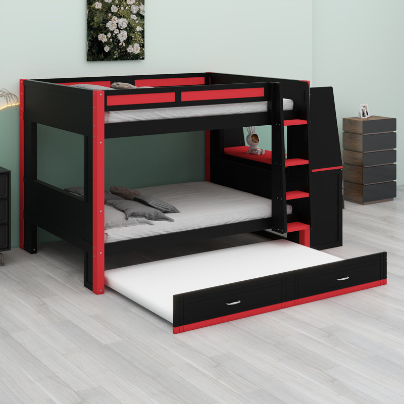 Lit superposé peu encombrant avec lumières DEL, bureau d'étude, tablettes de rangement et lit gigogne